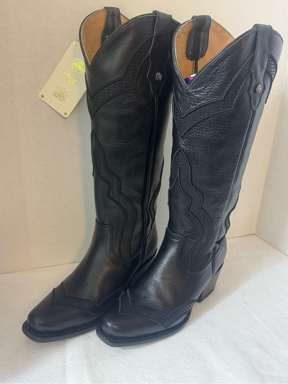 Classic Black Women's Western Knee-High Boots 100% leather